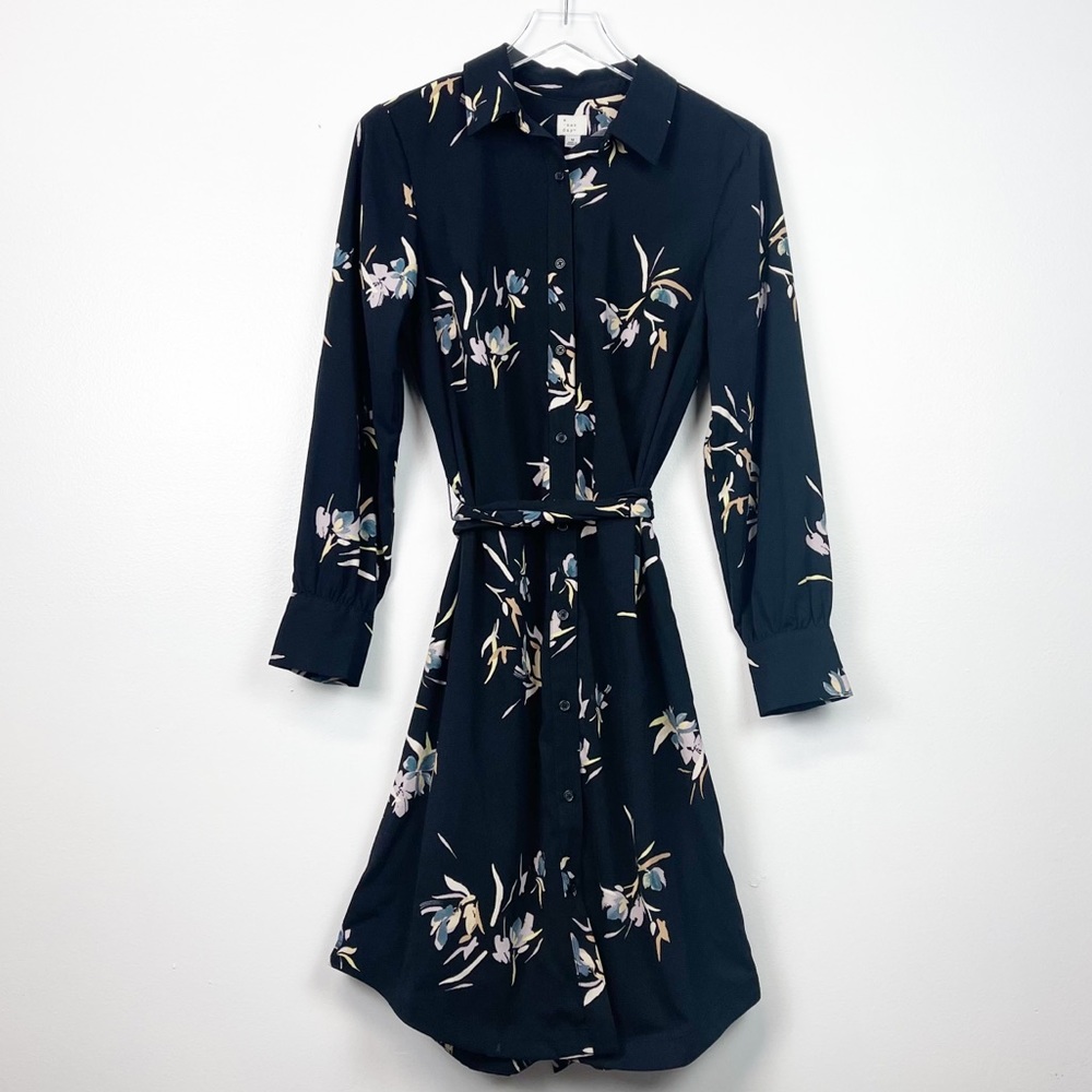 A New Day Black Floral Shirtdress Size M NWT
